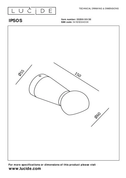 Lucide IPSOS - Wandleuchte Badezimmer - LED - 1x6W 2700K - IP54 - Schwarz - technisch